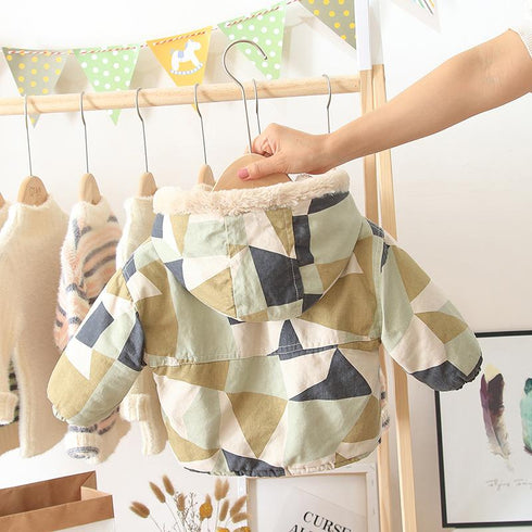 Winter boys plus velvet hooded cotton-padded jacket